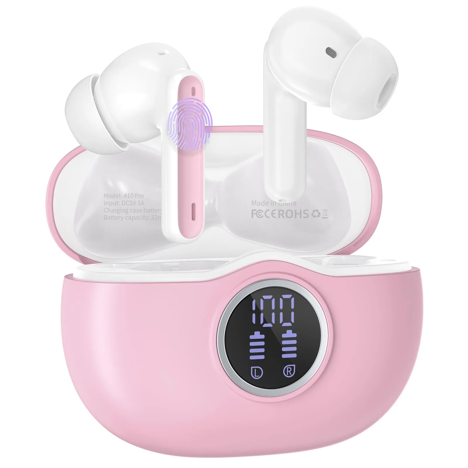 Pink Wireless Earbuds with Active Noise Cancellation by WHYKJTEK