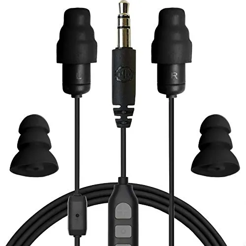 Plugfones Guardian Plus Black Earplug Earbud Hybrid - Noise Reduction & Isolating Mic Controls