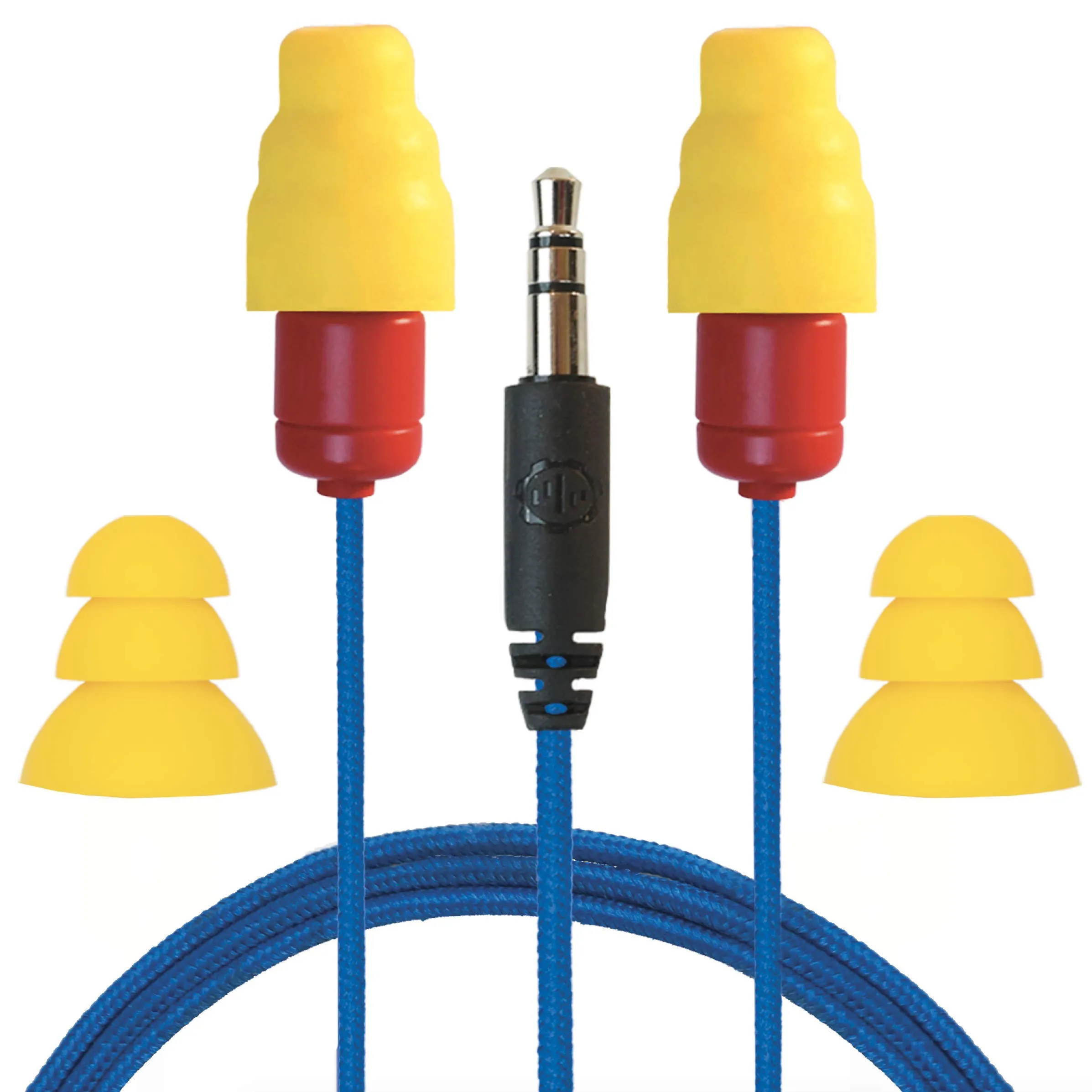 Plugfones Protector VL Audio Earbuds, Blue & Yellow, OSHA Compliant Noise Reducing Earplugs