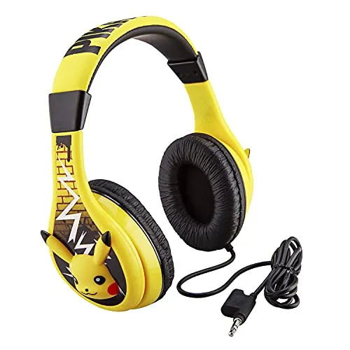 Pokemon Pikachu Wired Kids Headphones, Adjustable, Stereo Sound, Volume Control, Tangle-Free