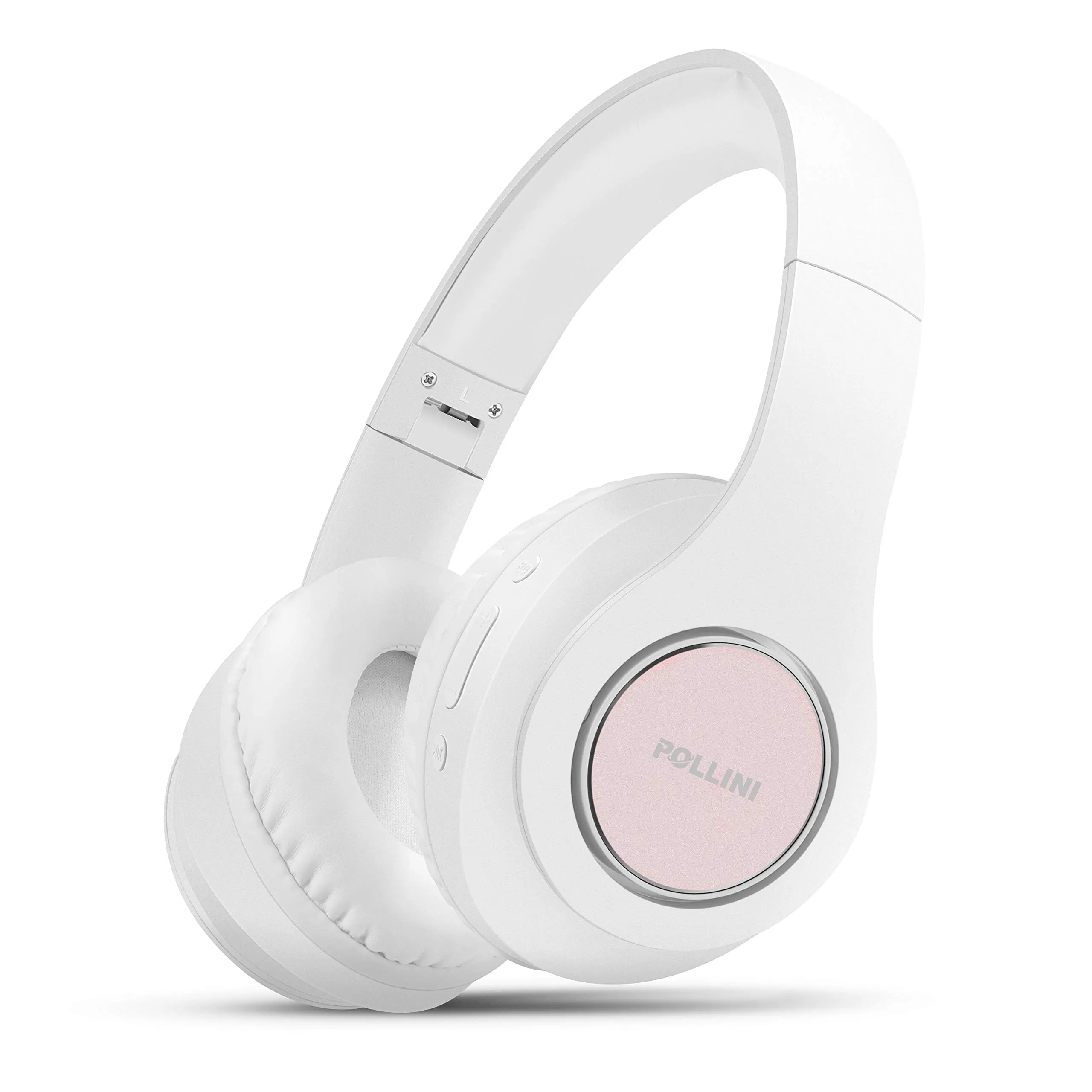 Pollini Bluetooth Headphones Wireless, 40H Playtime, Over Ear, Deep Bass, Soft Earmuffs, White