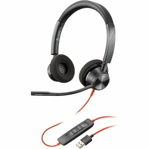 Poly Blackwire 3320 USB-A Wired Headset - On-ear, Binaural, 7.10 ft Cable, Noise-Canceling