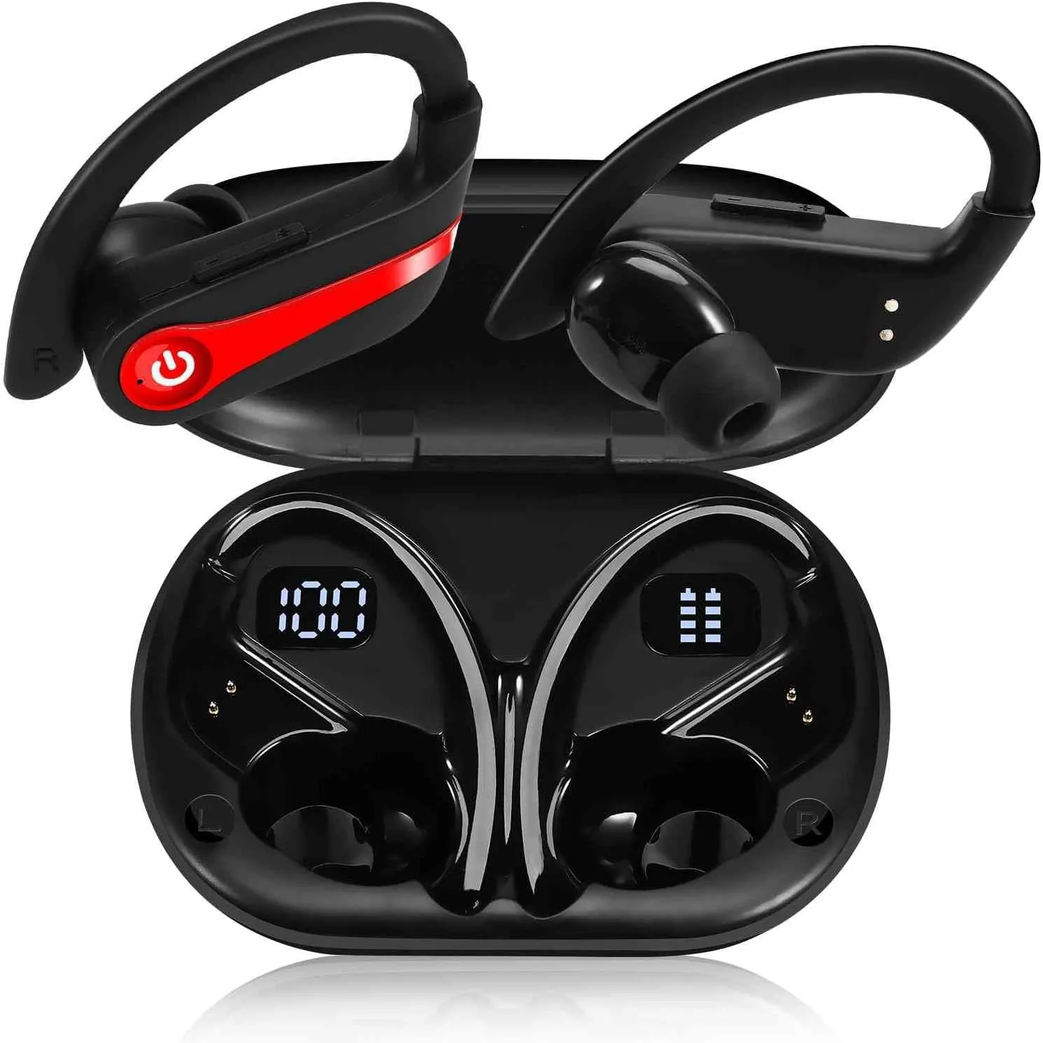 Power Q20 Pro Red Wireless Earbuds with Bluetooth 5.1, 50H Playtime, IP-X7 Waterproof