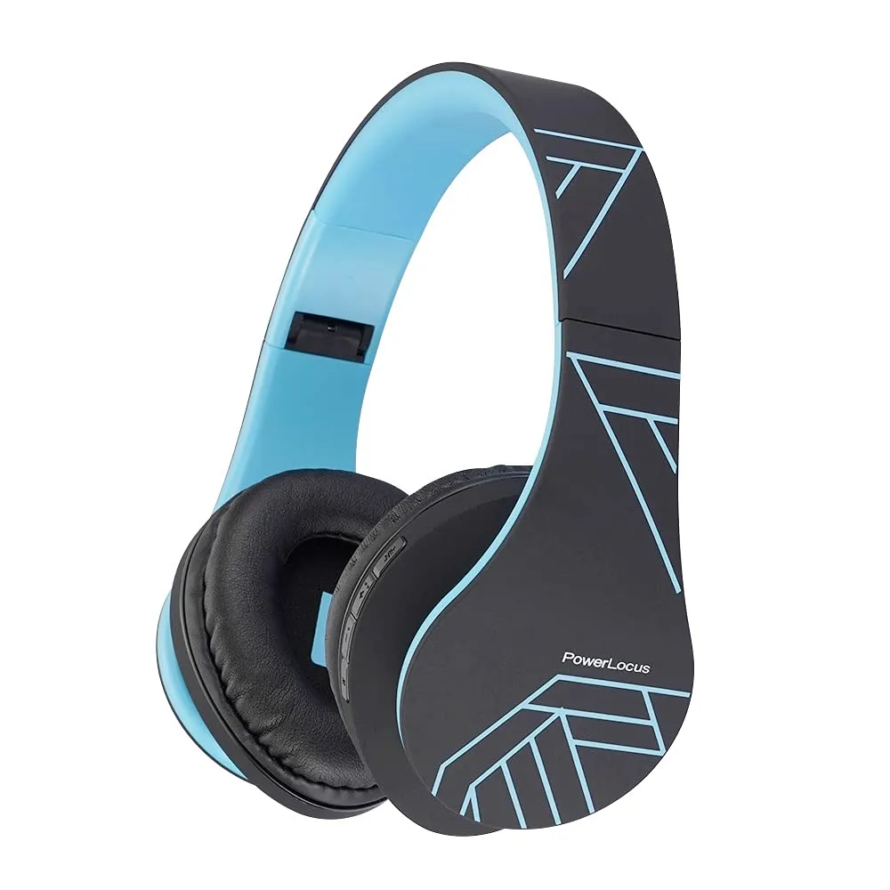 PowerLocus Bluetooth Headphones Over Ear, Wireless with Microphone, Soft Foam Earmuffs (Blue)