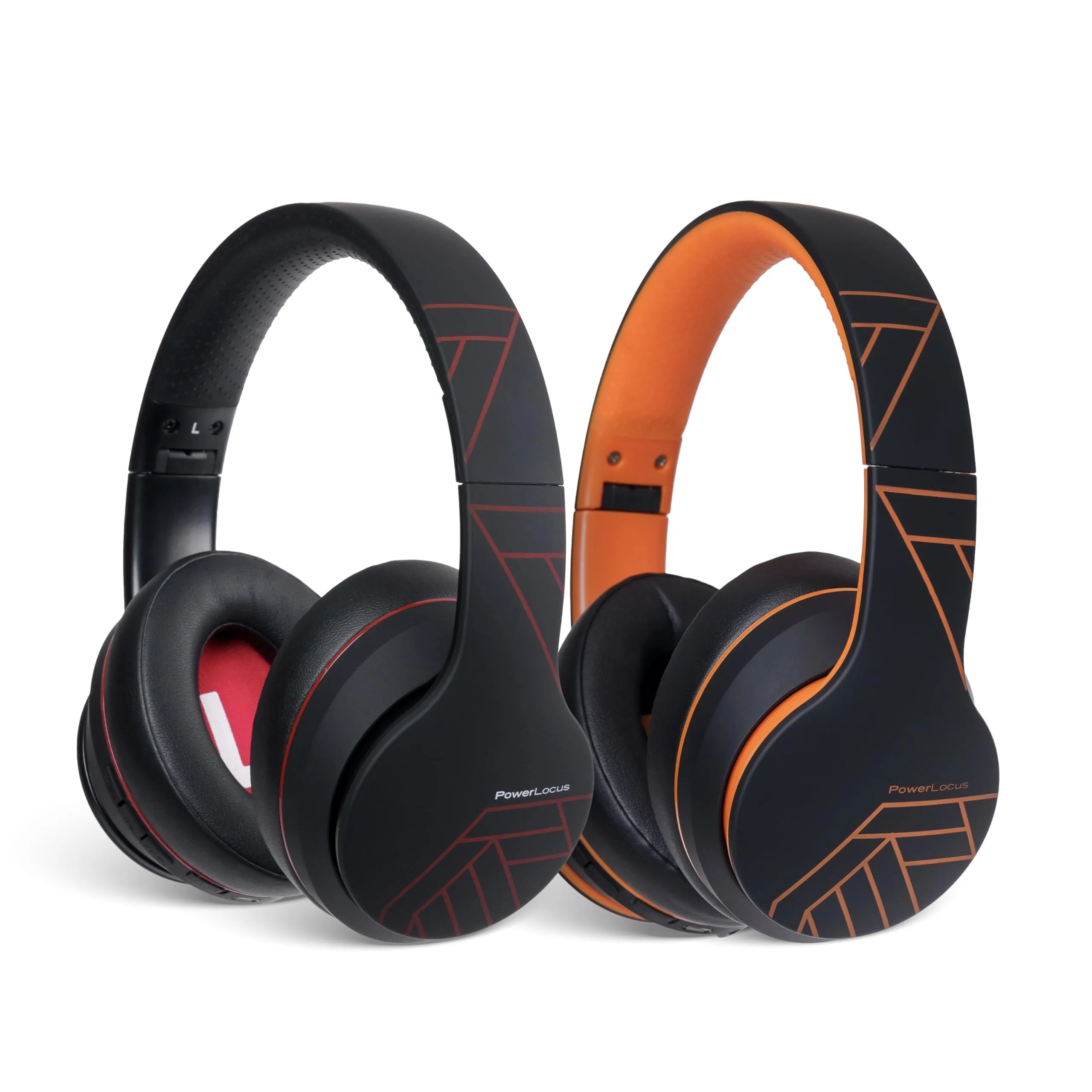 PowerLocus P6 Bluetooth Headphones 2 Pack Over Ear, Foldable, Black/Red & Black/Orange