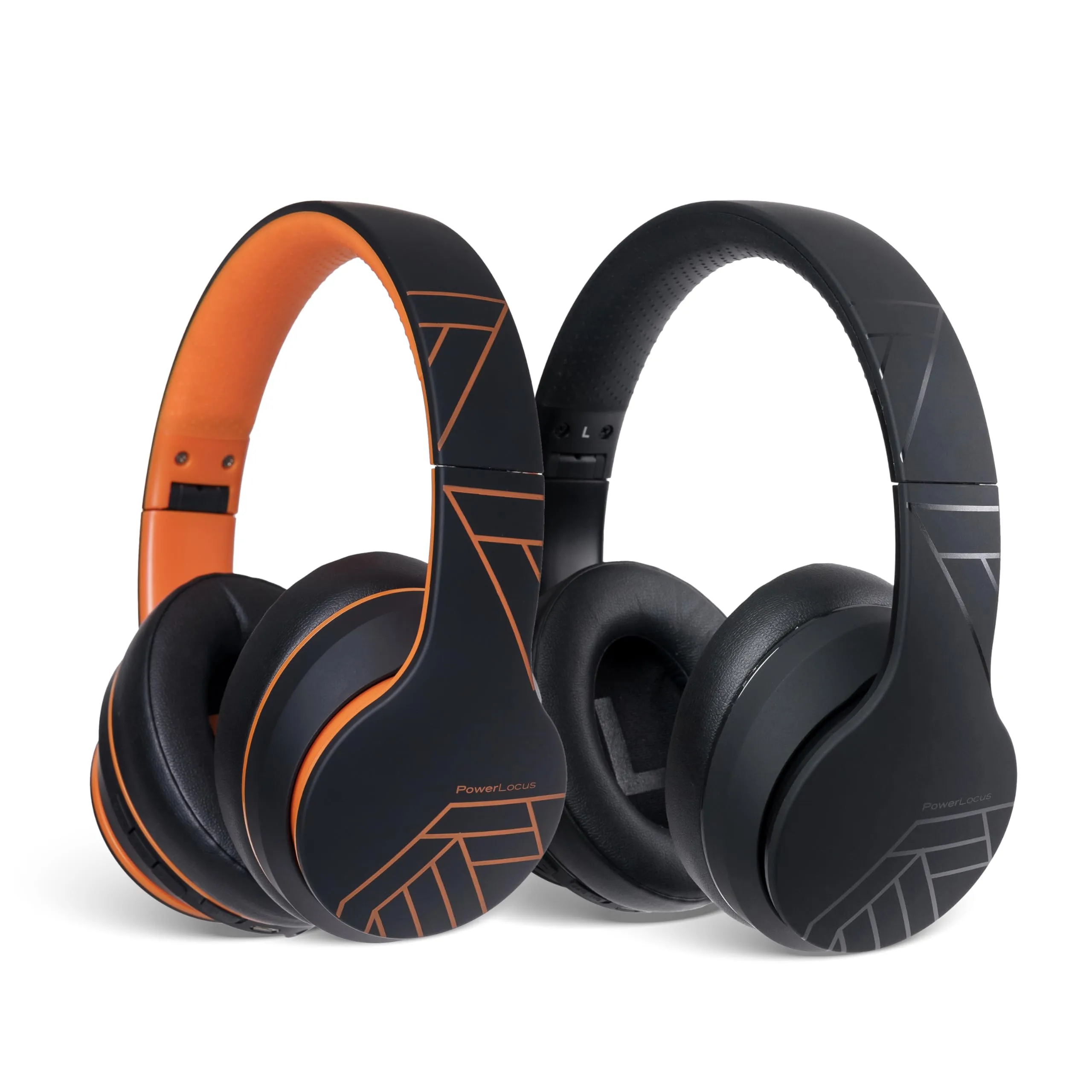 PowerLocus P6 Bluetooth Headphones Over Ear - Foldable Travel/PC/Cell Phone - Black/Orange