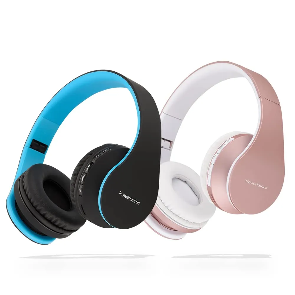 PowerLocus Rose Gold Bluetooth Headphones with Black/Blue - Hi-Fi Sound, Universal Compatibility