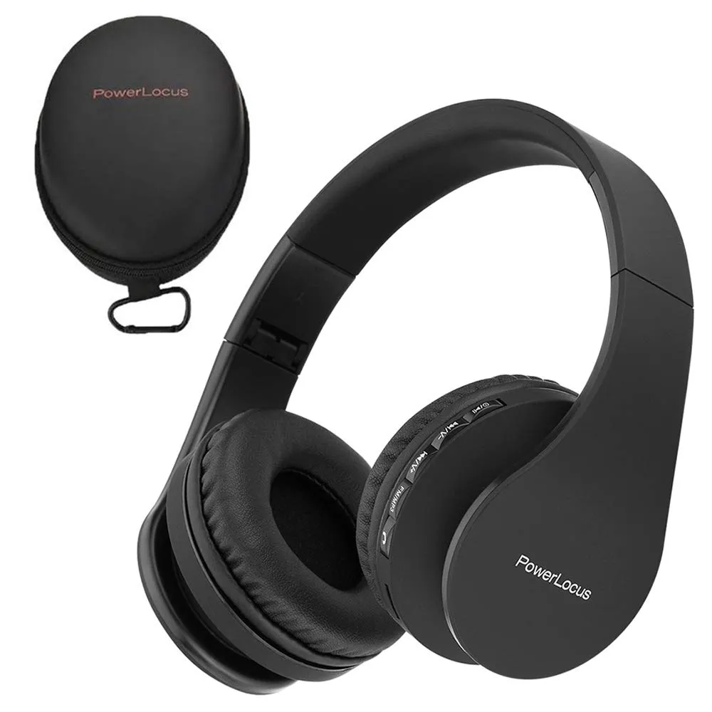 PowerLocus Wireless Bluetooth Over-Ear Headphones with Microphone - Foldable, Black