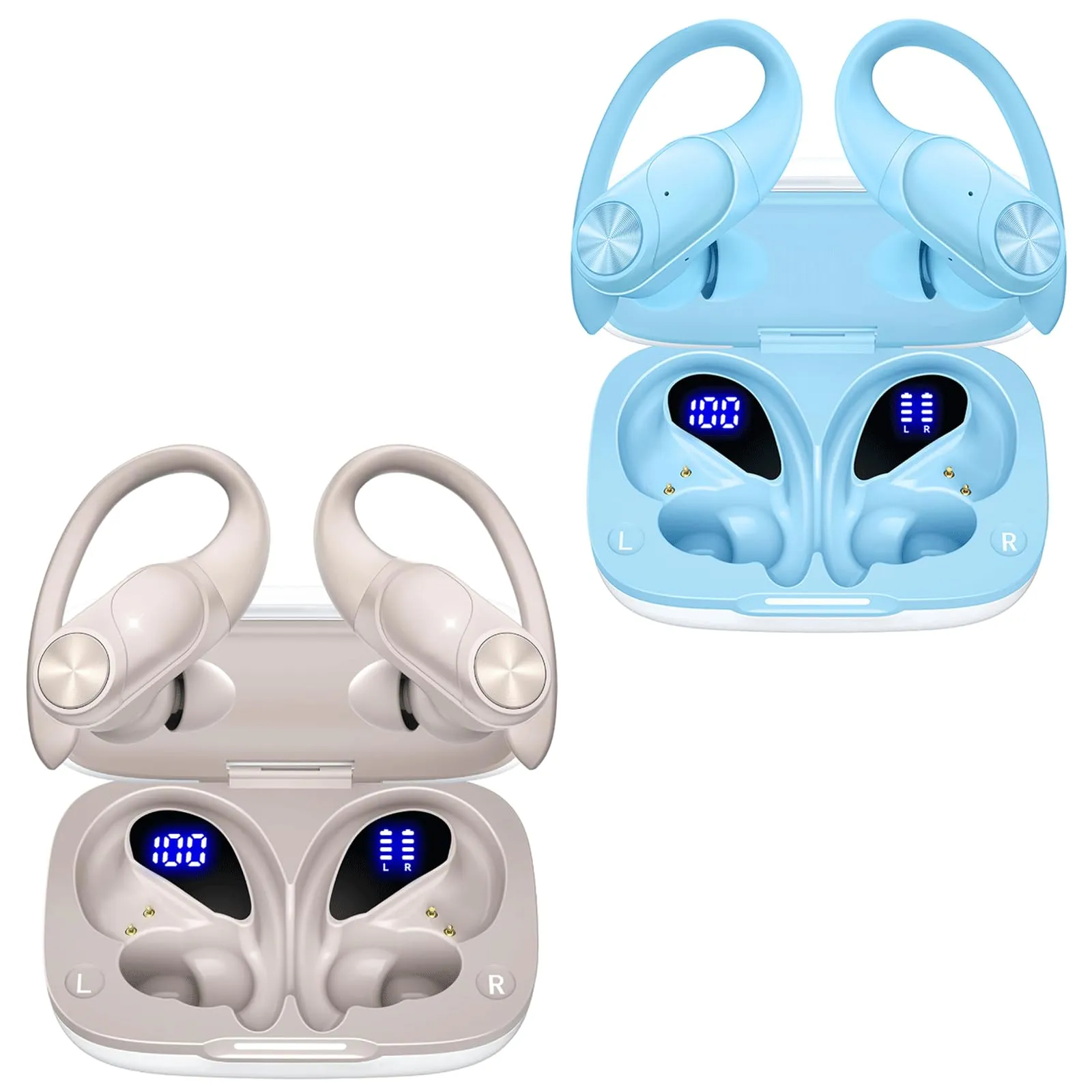 Premium Bluetooth Earbuds with 80hrs Playtime, Waterproof Design, Deep Bass, White and Blue