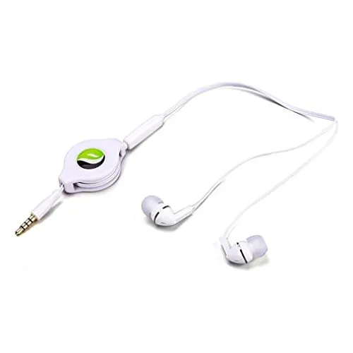 Premium Sound Retractable Headset White Earphones for MetroPCS Samsung Galaxy Devices