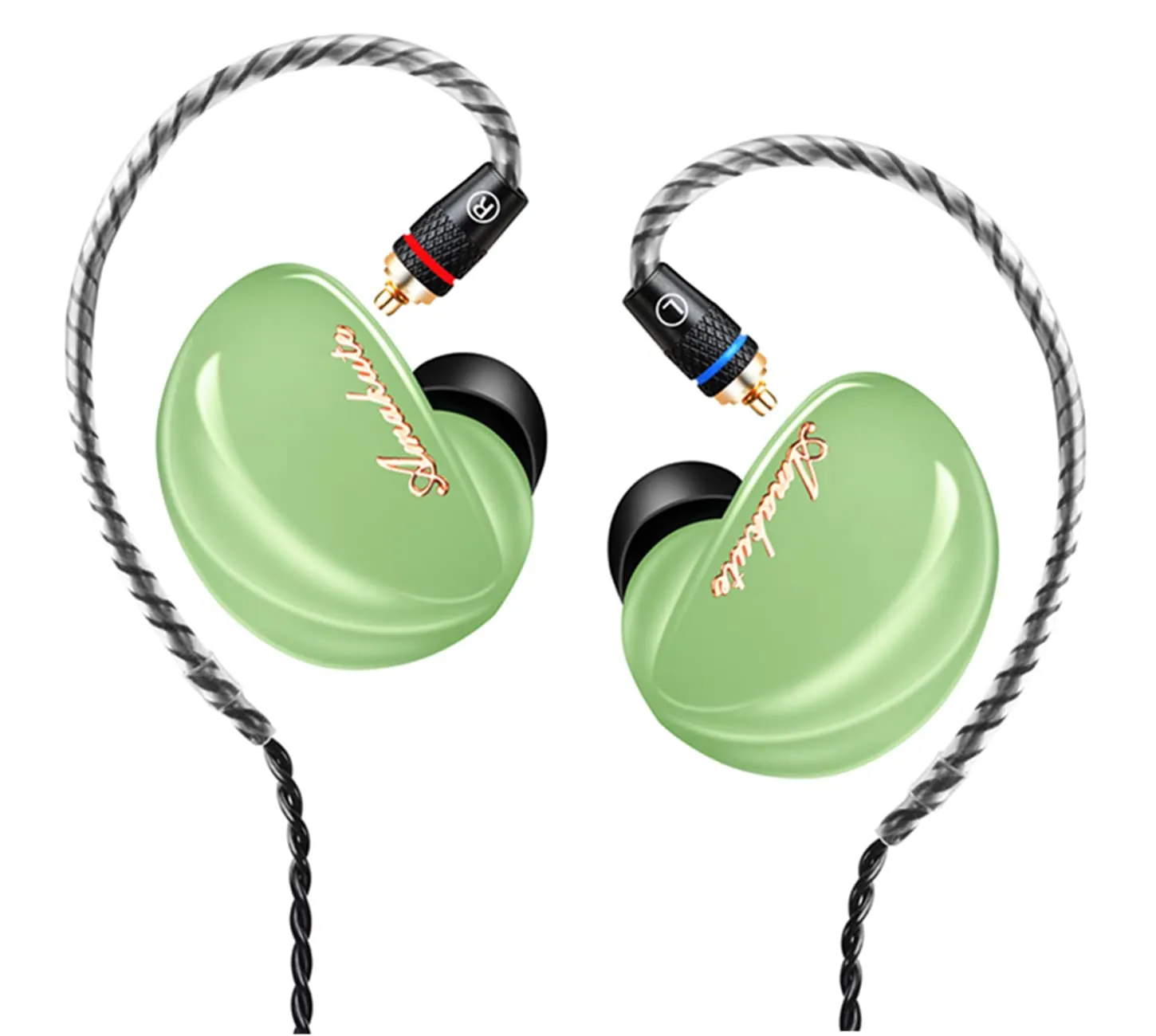 Professional Sound Isolating IEM Headphones, TK300, 10mm Drivers, Green, MMCX Cable, No Mic