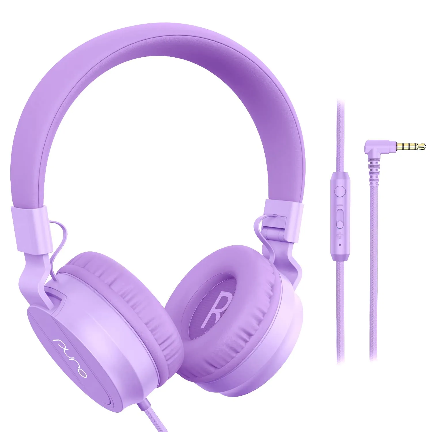 PuroBasic Volume Limiting Wired Headphones for Kids - Foldable, Adjustable Headband, Purple