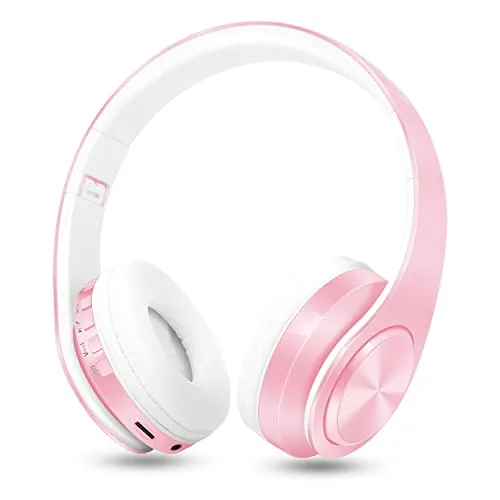 RAT TAIL V5.0 Bluetooth Headphones - Over-Ear Foldable Wireless/Wired Stereo Headset, Pink