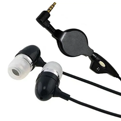 Retractable Headset Hands-Free Metal Earbuds w Mic [3.5mm] Black for Phones & Tablets