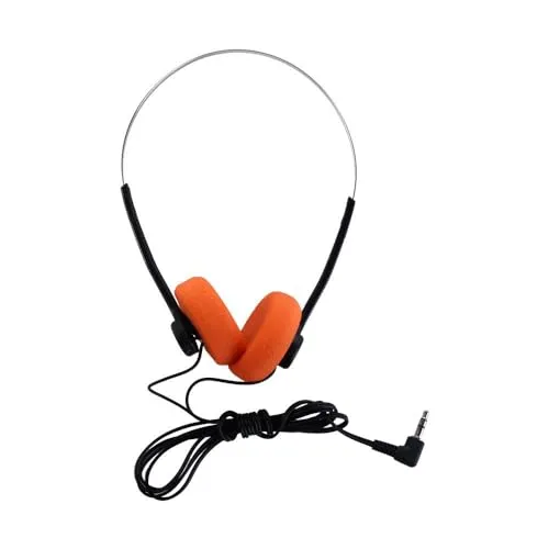 Retro On-Ear Headphones - Lightweight Wired Stereo with Adjustable Headband in Orange