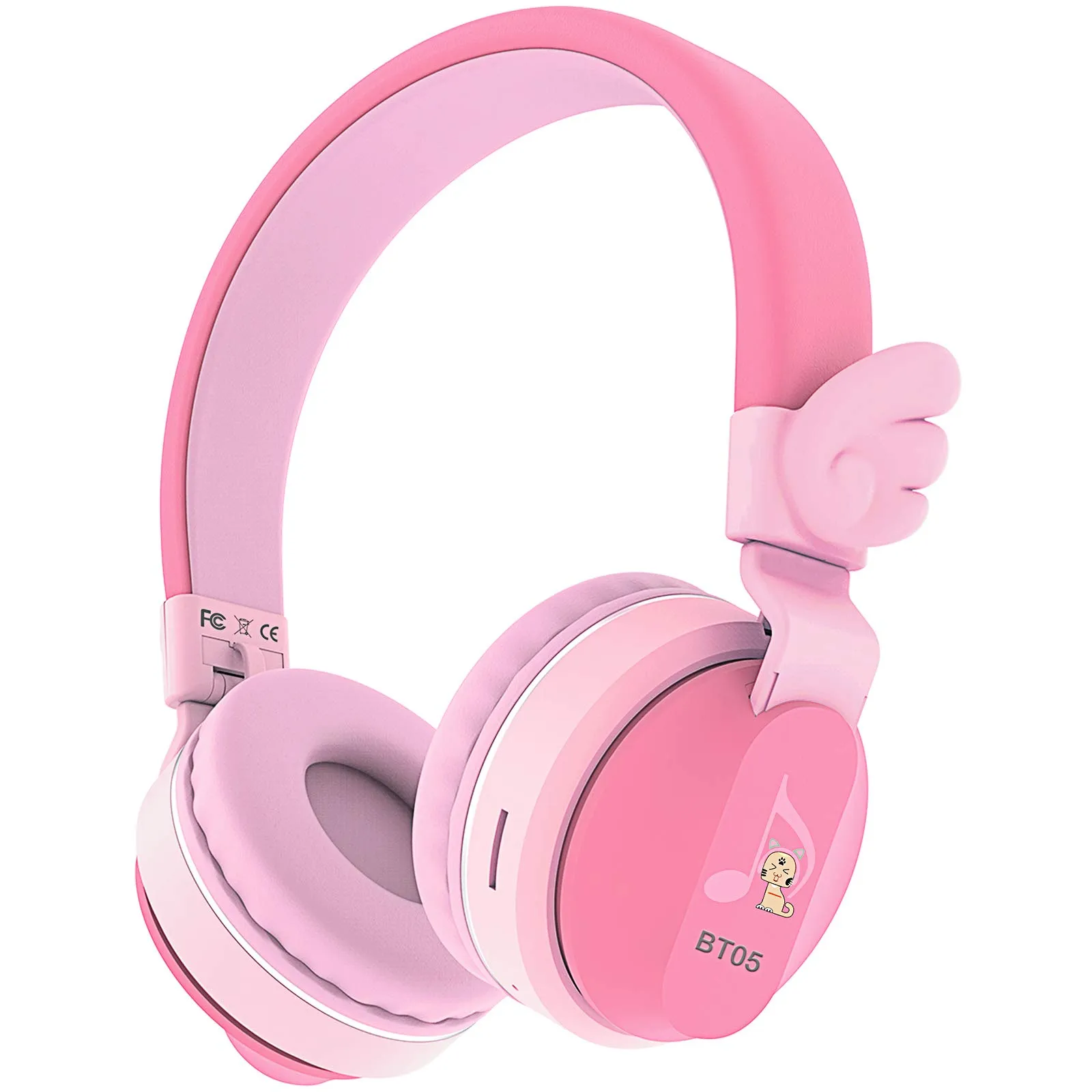 Riwbox BT05 Bluetooth Kids Headphones Wireless Foldable Headset for iPad/iPhone/Tablet (Pink&Red)