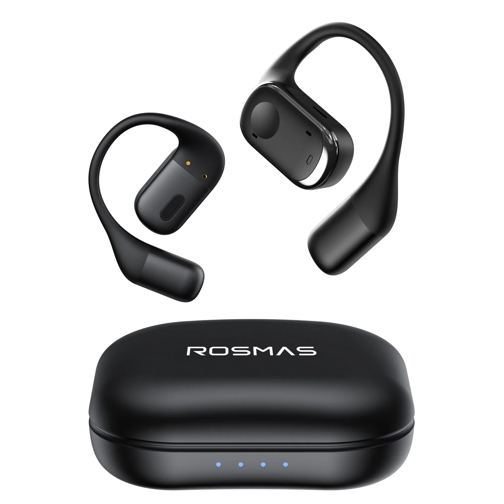 Rosmas Open-Ear True Wireless Bluetooth Headphones Black, IPX5 Waterproof, Fast Charging, ENC Microphone