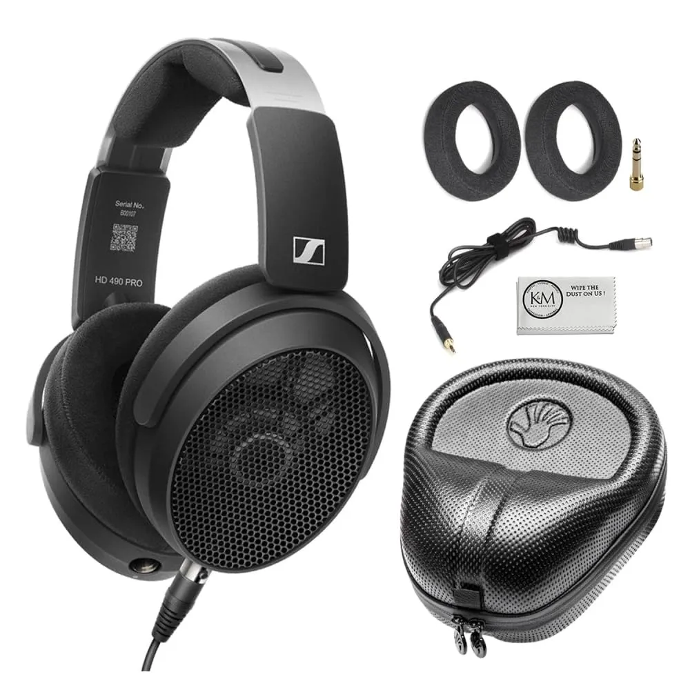 Sennheiser HD 490 PRO Open-Back Studio Headphones Bundle with Case & Cleaning Cloth