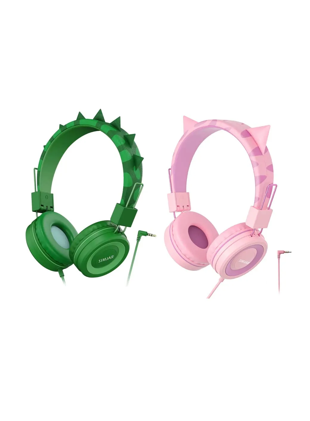 SIMJAR Dinosaur & Cat Ear Kids Headphones with Microphone, Volume Limiter 85/94dB, Foldable Design