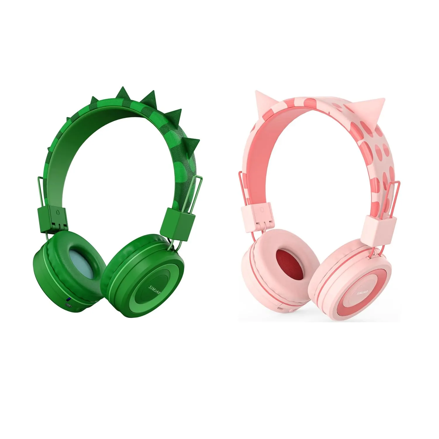 SIMJAR Dinosaur Cat Ear Kids Bluetooth Headphones with Volume Limiter, Wireless & Wired Modes