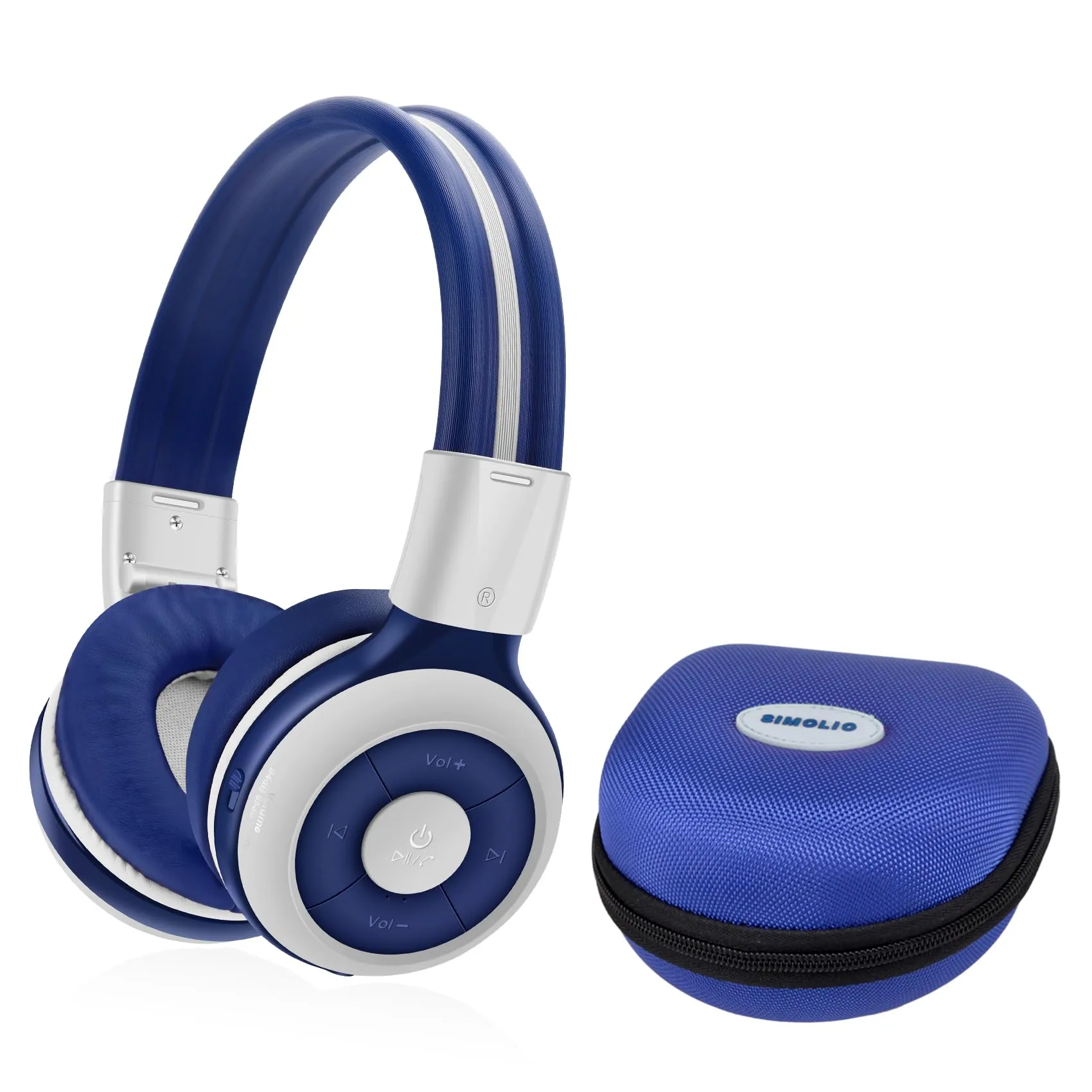 SIMOLIO Kids Bluetooth Headphones, Volume Limited 75dB/85dB/94dB, Foldable, Microphone, Grey