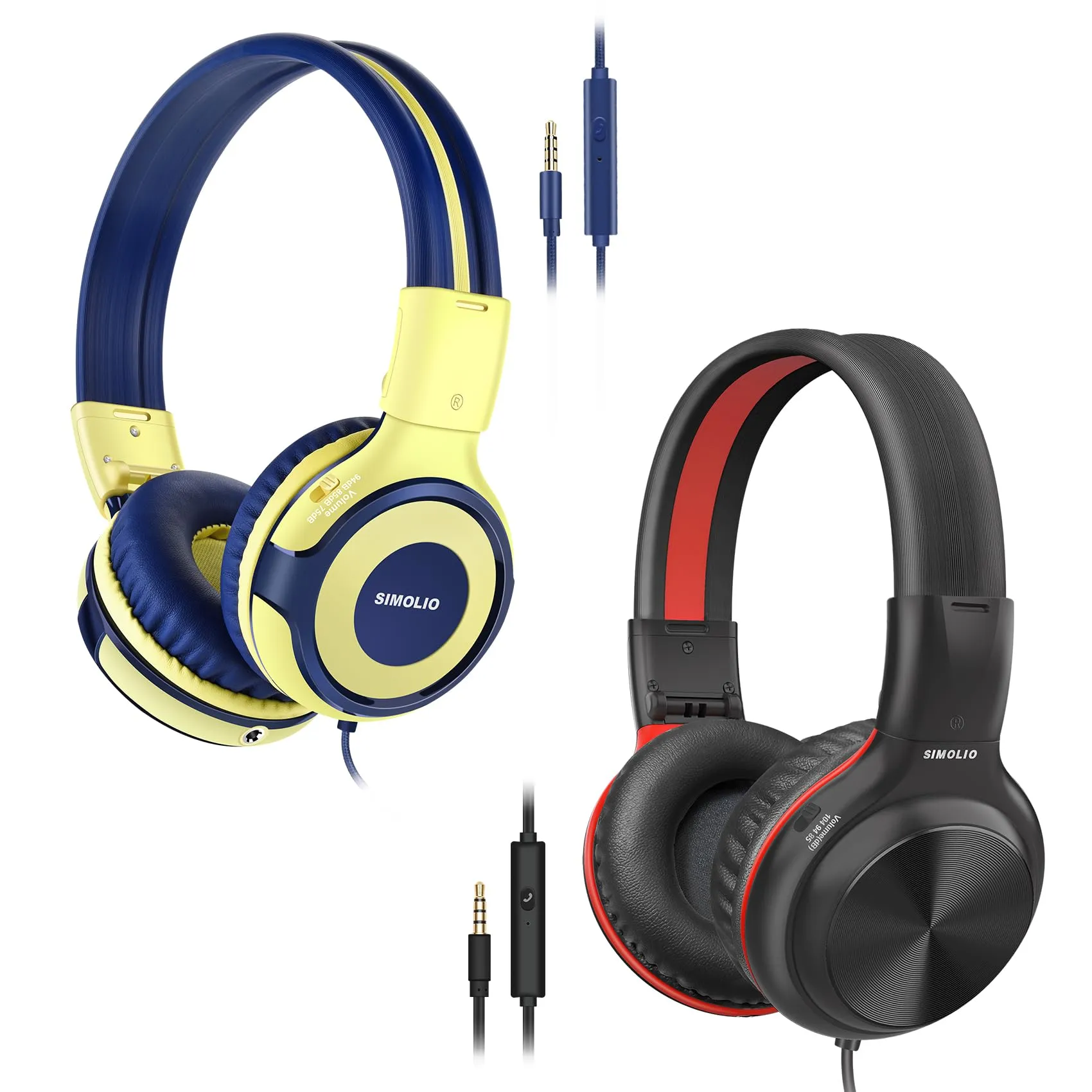 SIMOLIO Wired Headphones with Microphone & Volume Control, 3-Level Volume Limiter for Kids