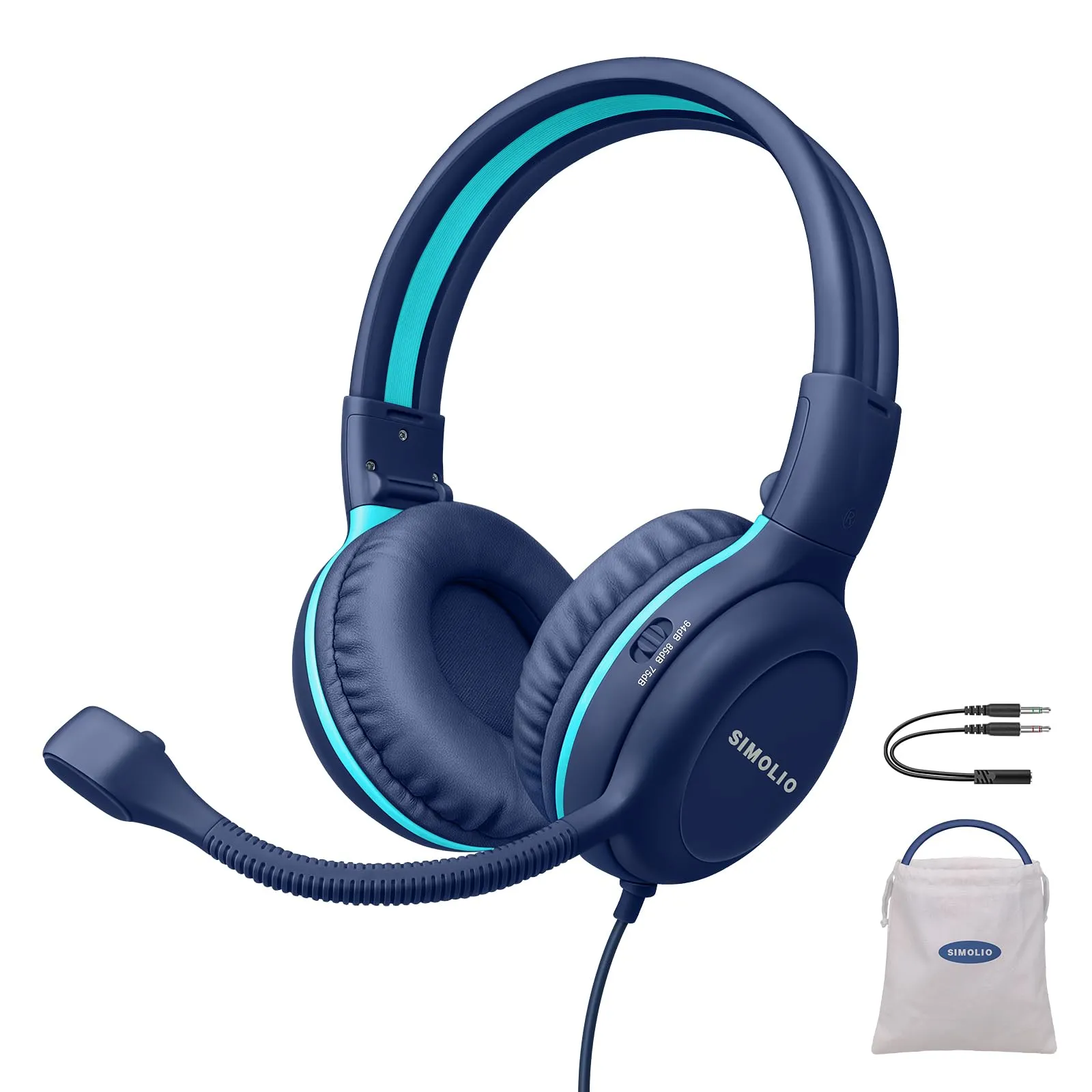 SIMOLIO Wired Headphones with Microphone, Volume Limiting, Adjustable Headband for Kids & Teens