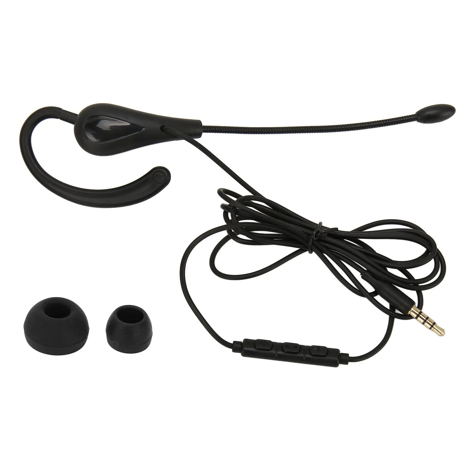 Single Earbud Headphone with Mic, Lightweight Noise Cancelling Ear-Hook Sport Earphones, Black