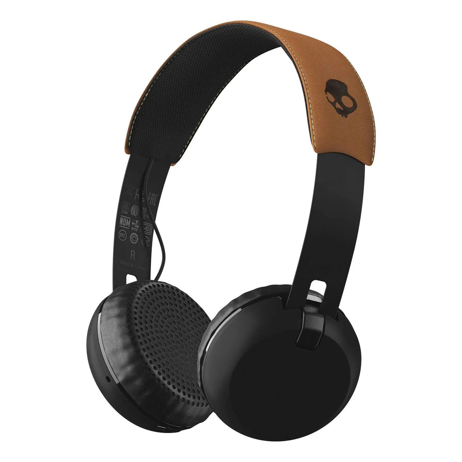 Skullcandy Grind Bluetooth Wireless On-Ear Headphones, Black/Tan, 12-Hour Battery, Built-In Mic