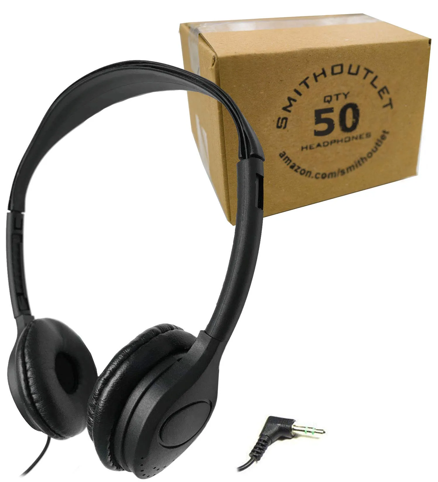 SmithOutlet 50 Pack Wired Headphones with Black Leatherette Cushions for Schools & Classrooms