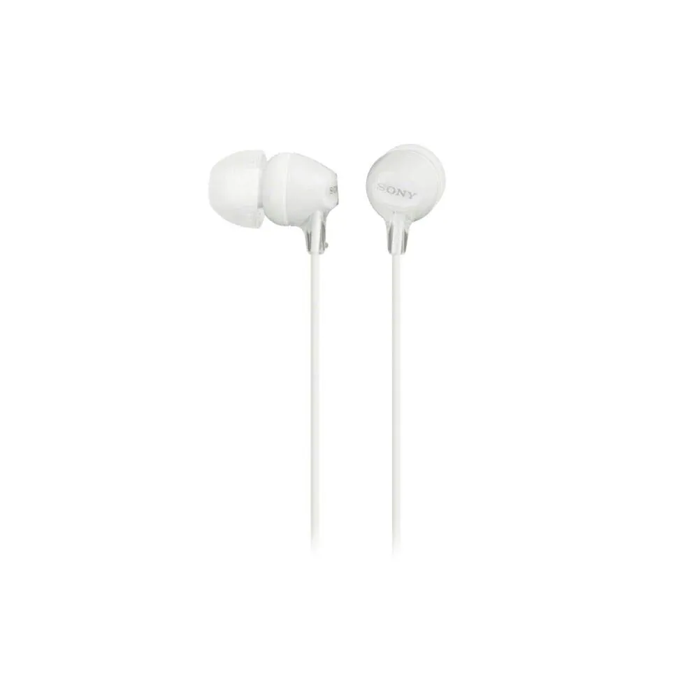 Sony MDR-EX15LPW White In-Ear Headphones with 9mm Drivers and Silicone Earbuds