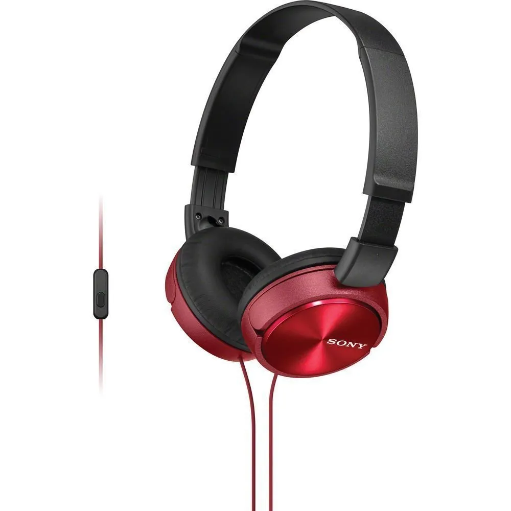 Sony MDR-ZX310AP/R ZX Series Stereo Headset - Red, Wired, In-line Microphone, High Sensitivity