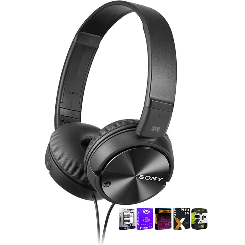 Sony MDRZX110NC Noise Cancelling Headphones Bundle with 80-Hour Battery Life and Protection Plan