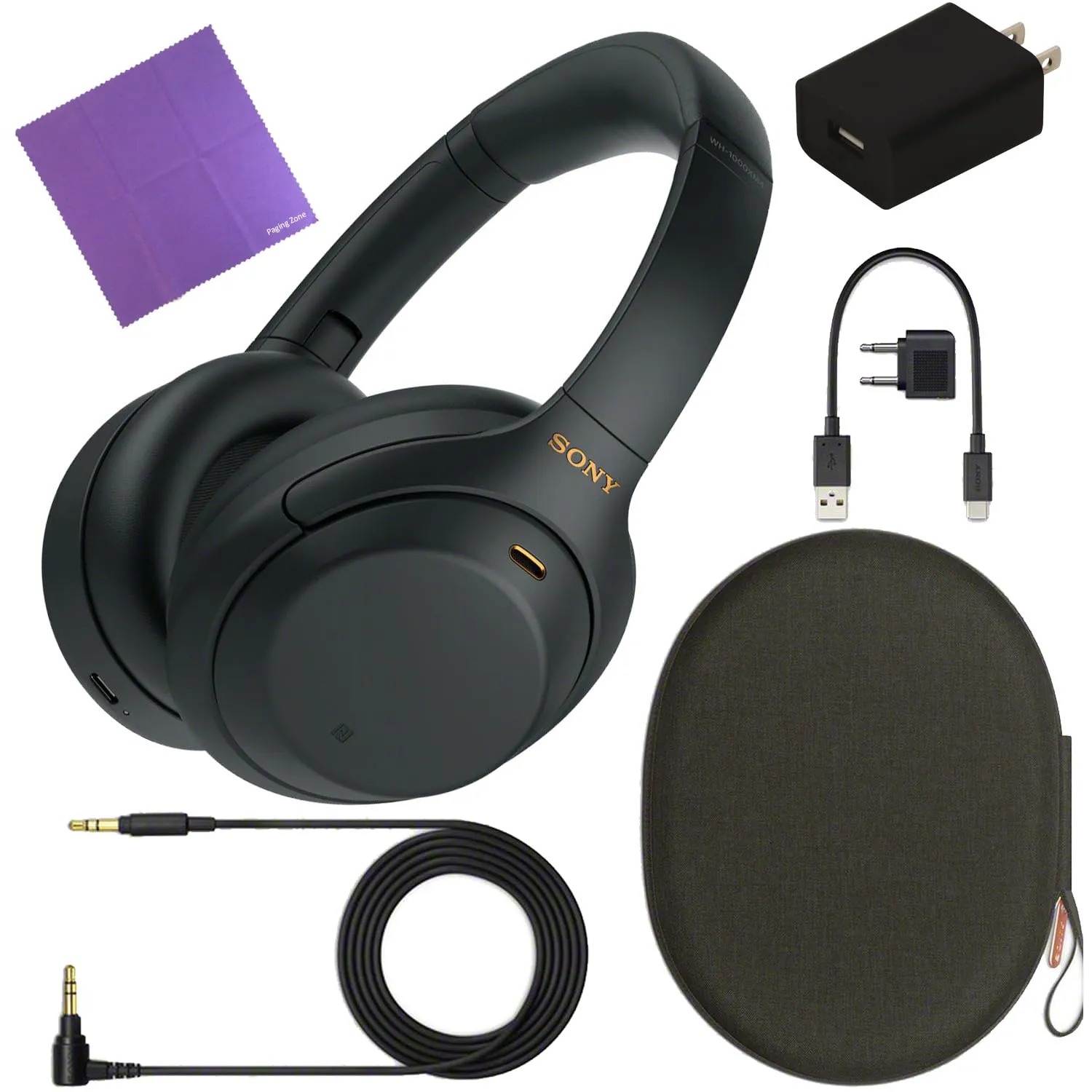 Sony WH-1000XM4 Wireless Noise-Canceling Over-Ear Headphones Bundle - USB Adapter & Cloth Included