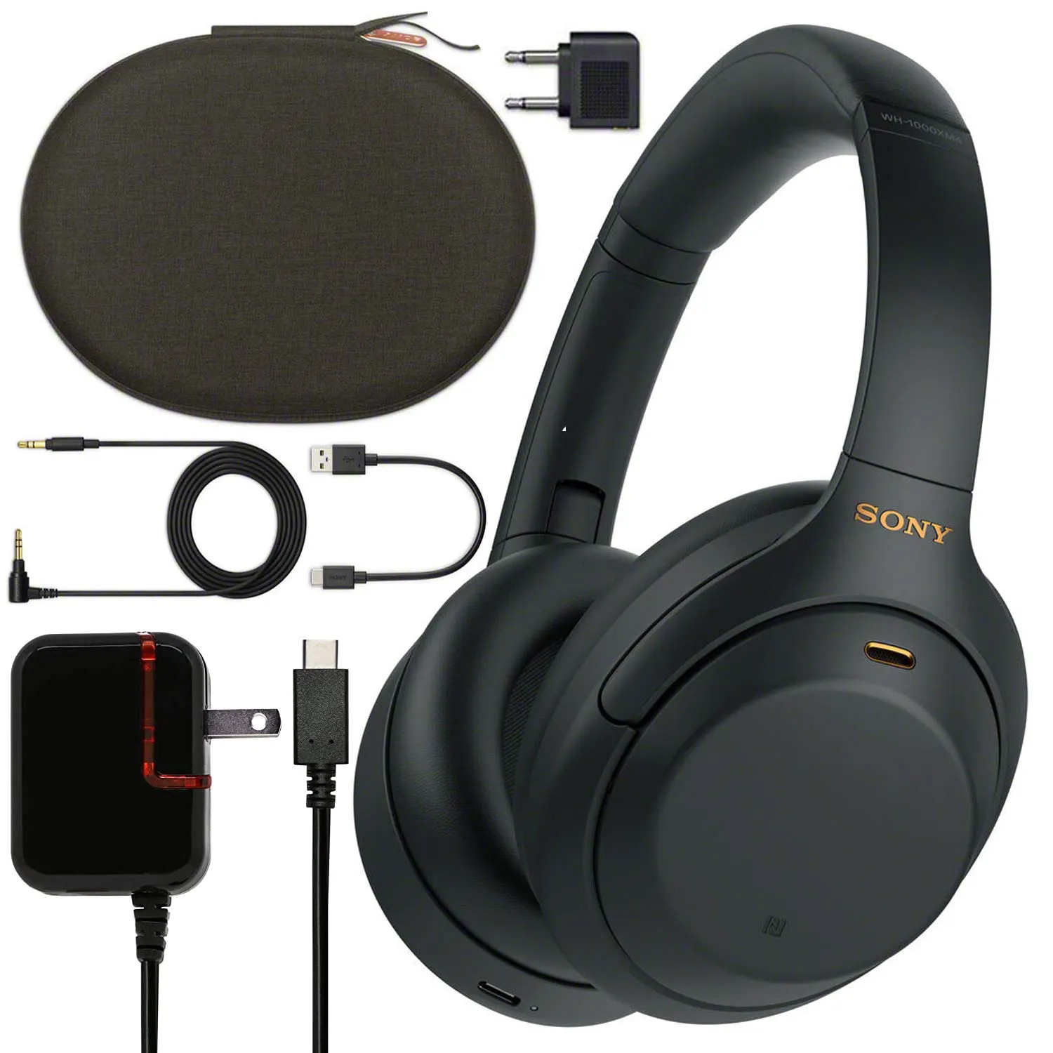 Sony WH-1000XM4 Wireless Noise-Canceling Over-Ear Headphones Bundle with Wall Charger, Black