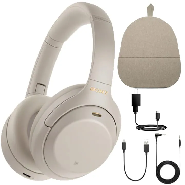 Sony WH-1000XM4 Wireless Noise-Canceling Over-Ear Headphones (Silver) with Case