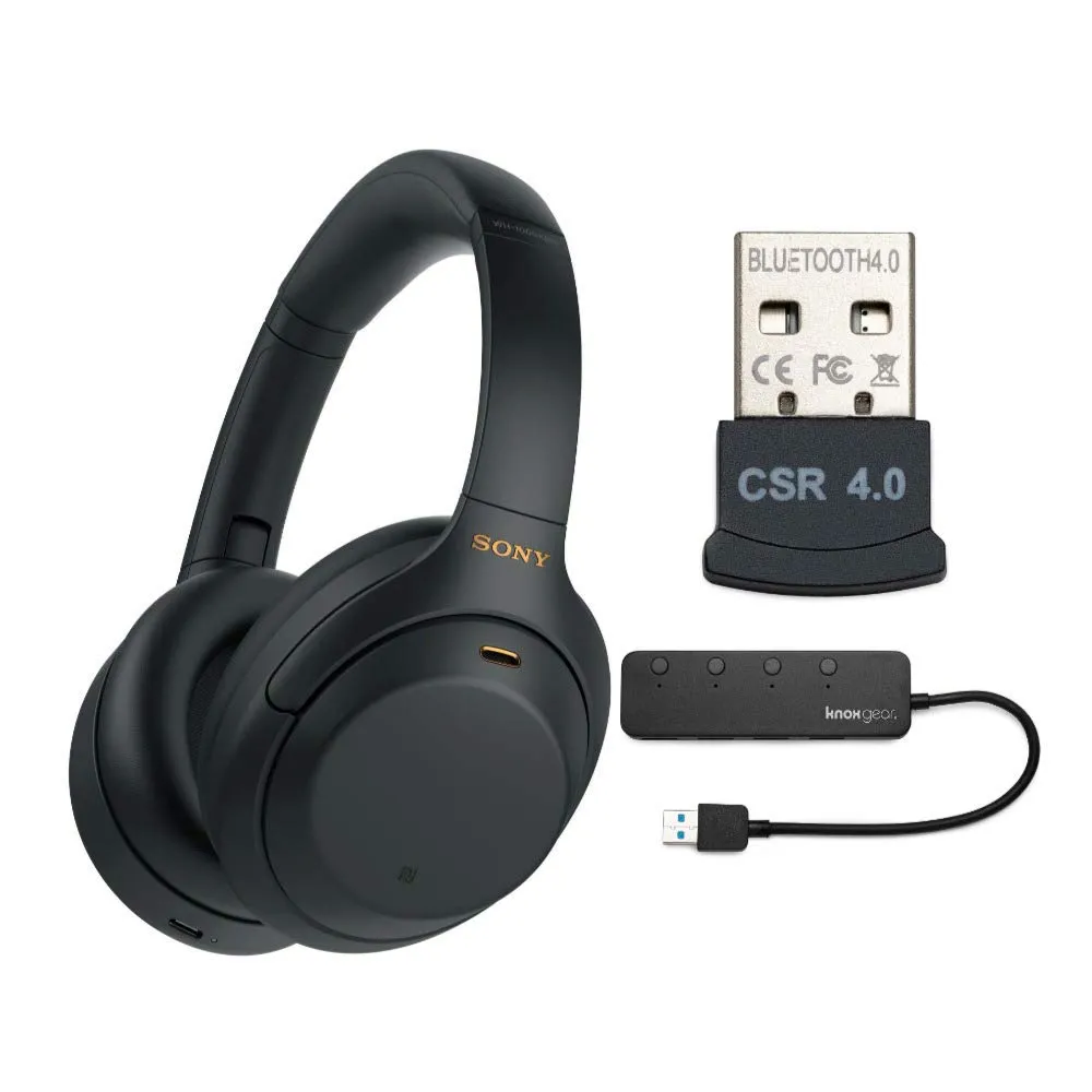 Sony WH-1000XM4 Wireless Noise Canceling Headphones (Black) with USB Hub & Bluetooth Dongle Bundle