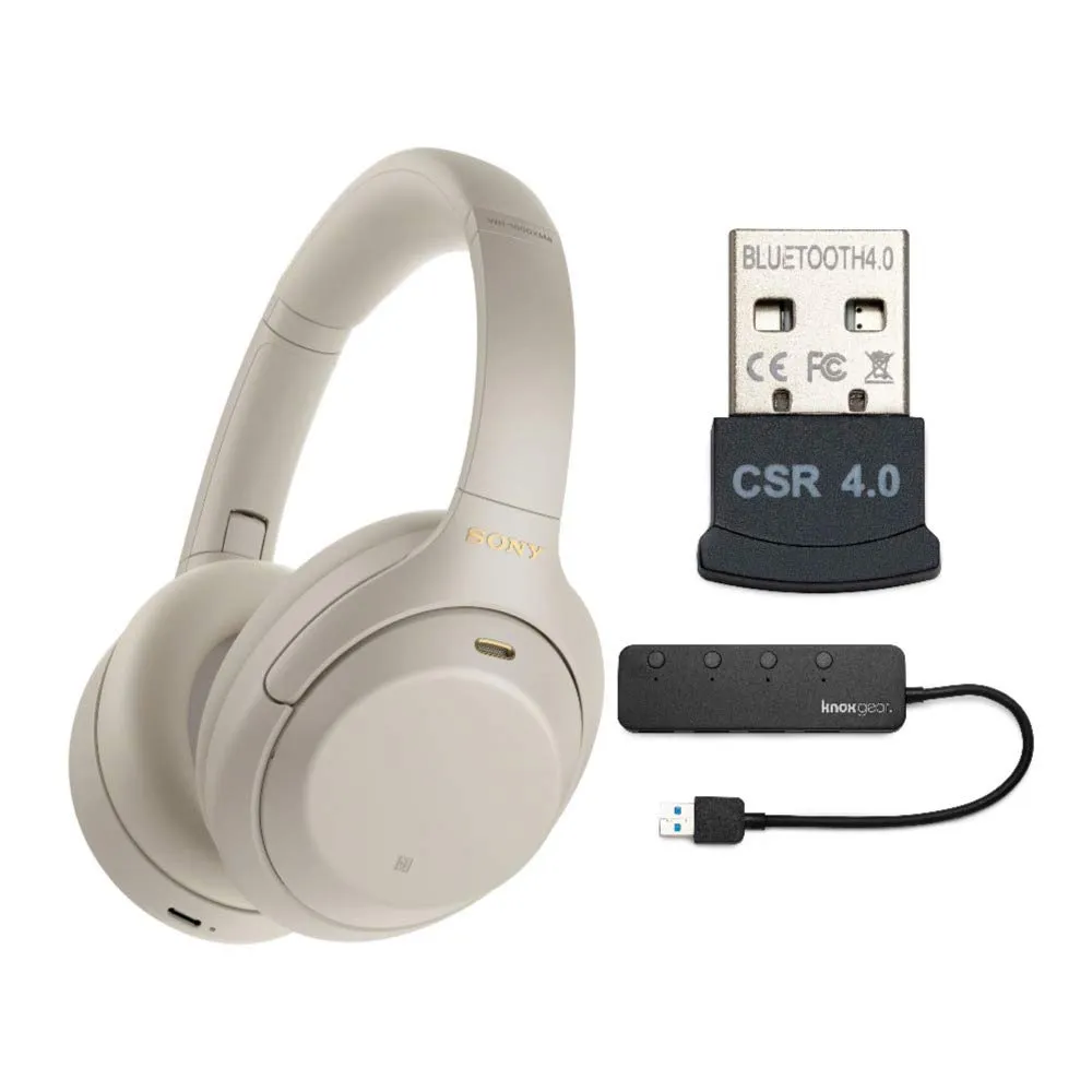 Sony WH-1000XM4 Wireless Noise Canceling Headphones Silver Bundle with USB Hub & Adapter