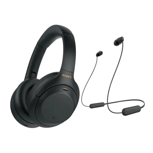 Sony WH-1000XM4 Wireless Noise Canceling Over-Ear Headphones & WI-C100 In-Ear Headphones Bundle