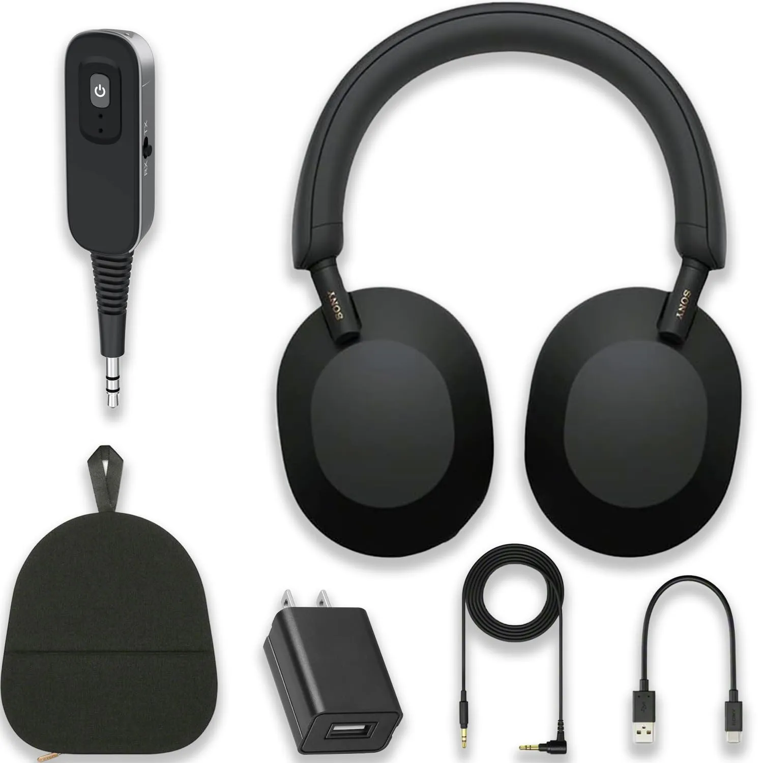 Sony WH-1000XM5 Noise-Canceling Headphones with Bluetooth Transmitter - Black (Renewed)