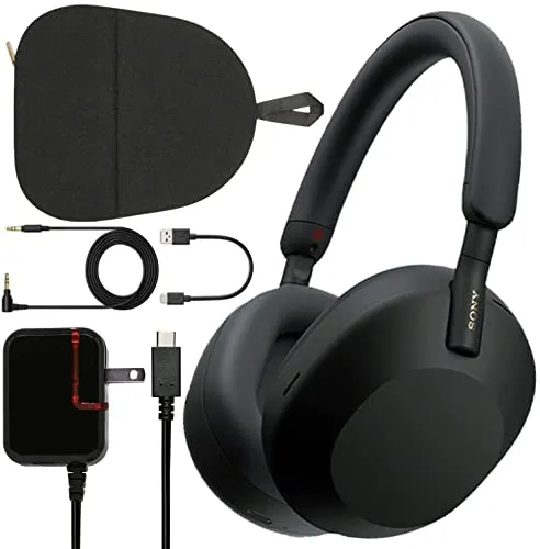 Sony WH-1000XM5 Noise-Canceling Wireless Over-Ear Headphones Bundle - Black with Charger