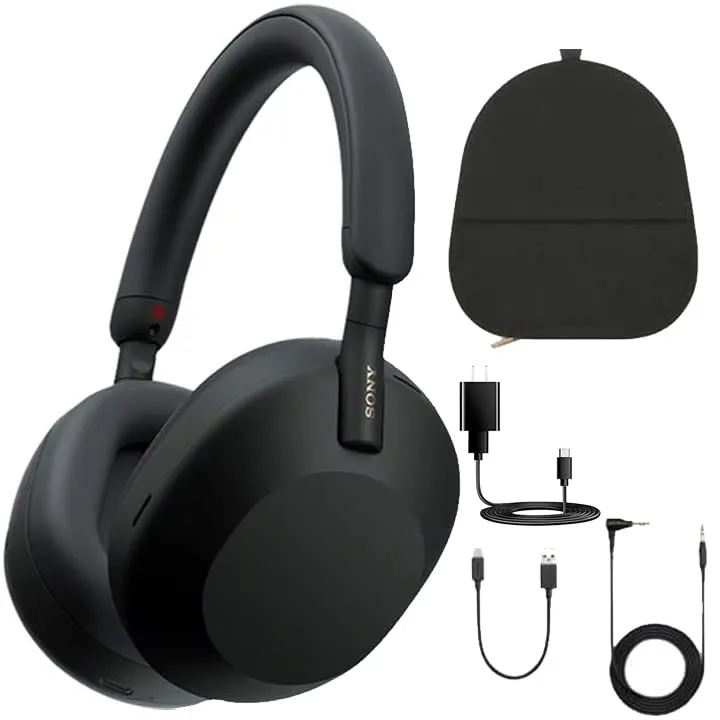 Sony WH-1000XM5 Noise Canceling Wireless Over-Ear Headphones (Black) & Case - Renewed Quality Sound