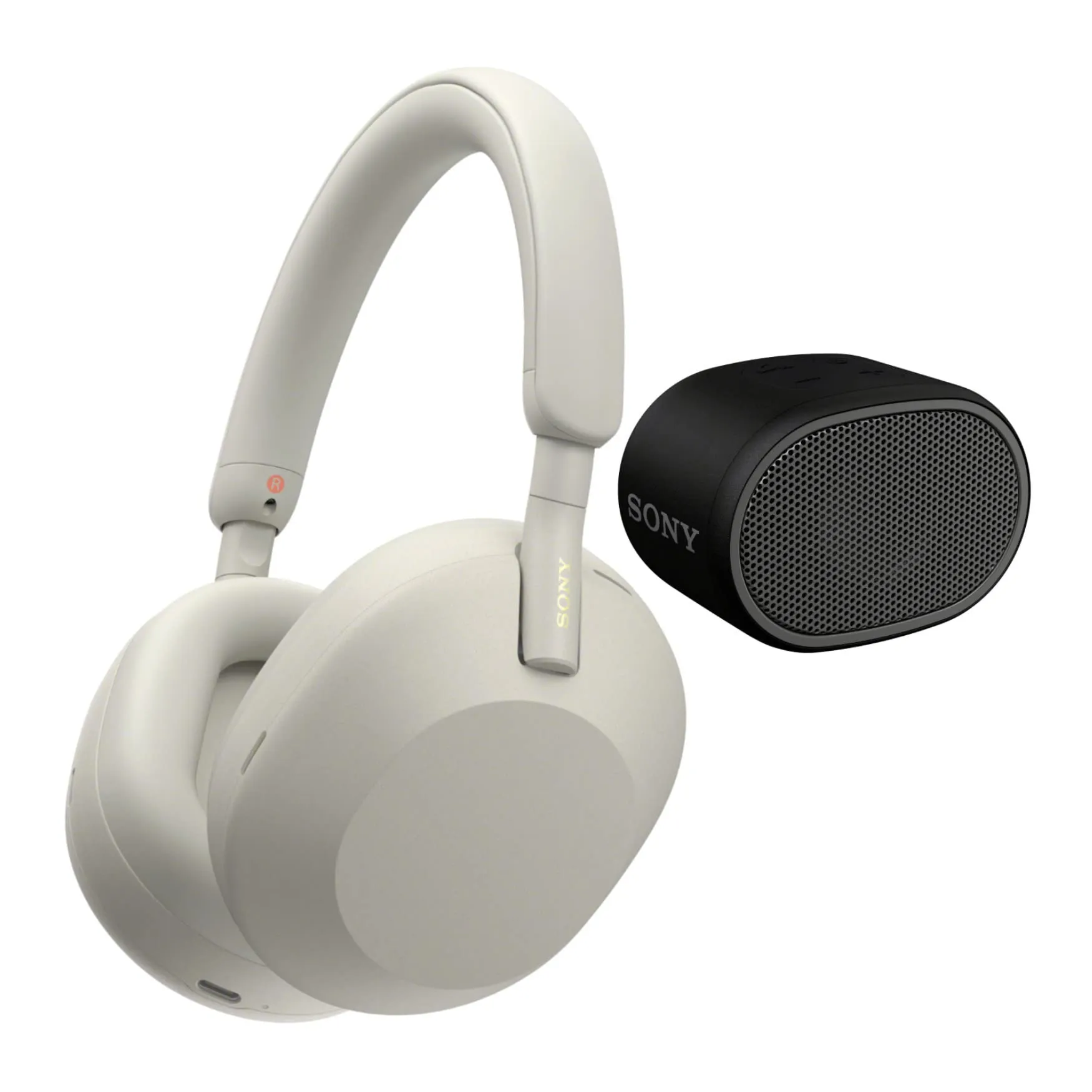 Sony WH-1000XM5 Silver Noise Canceling Headphones & XB01 Extra Bass Bluetooth Speaker Bundle