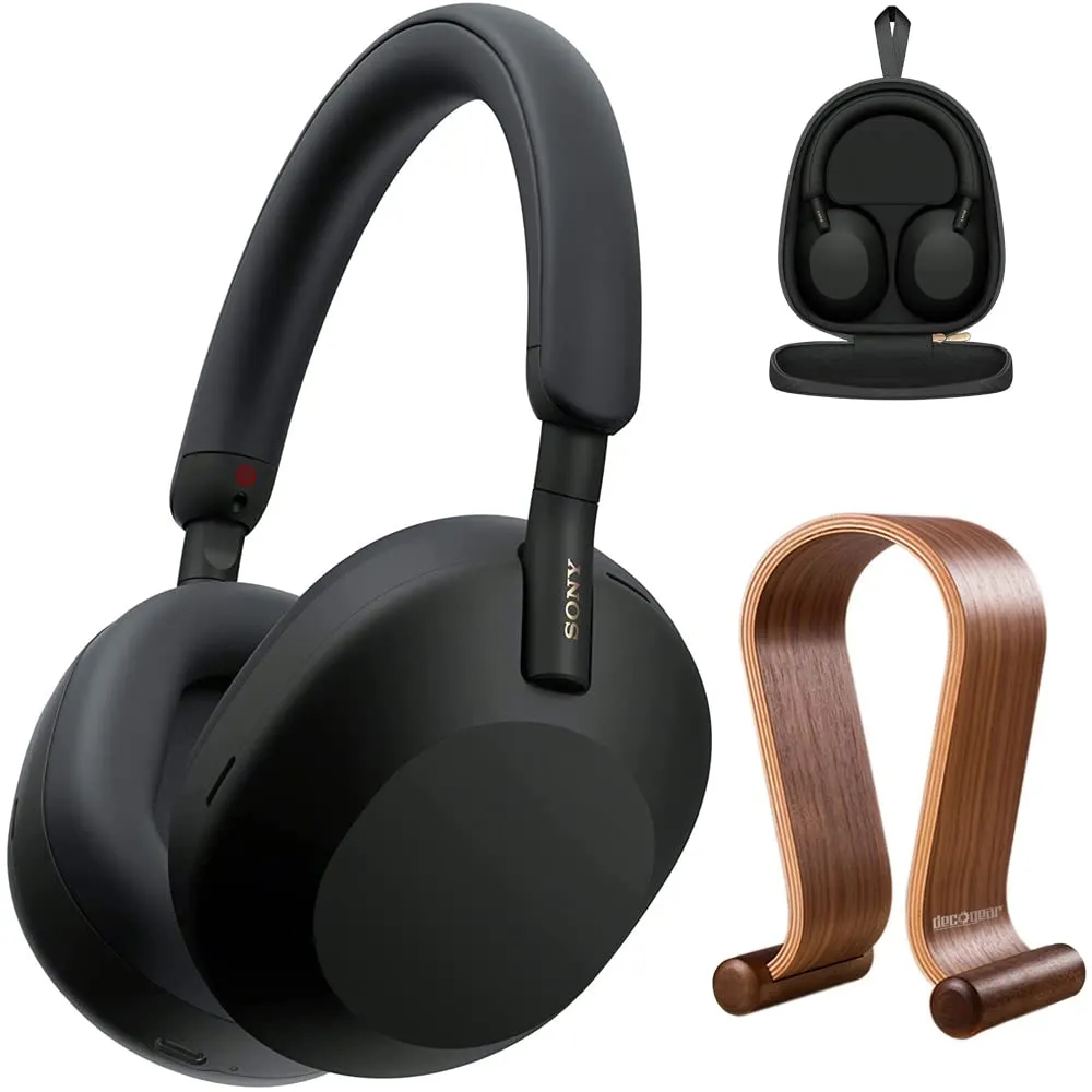 Sony WH-1000XM5 Wireless Noise Canceling Headphones Black Bundle with Display Stand & Case