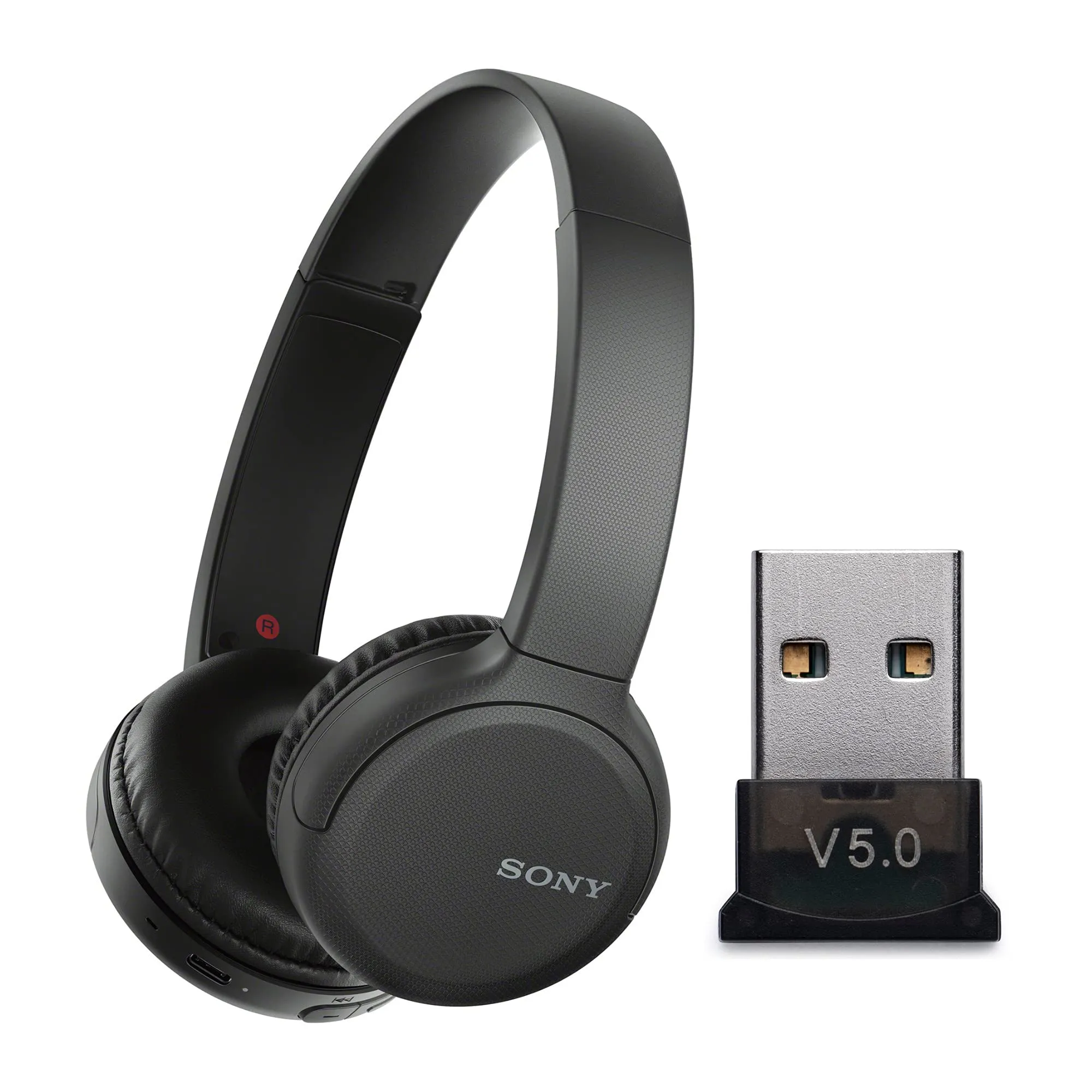 Sony WH-CH510 Wireless On-Ear Headphones Bundle (Black) with USB Bluetooth Dongle Adapter