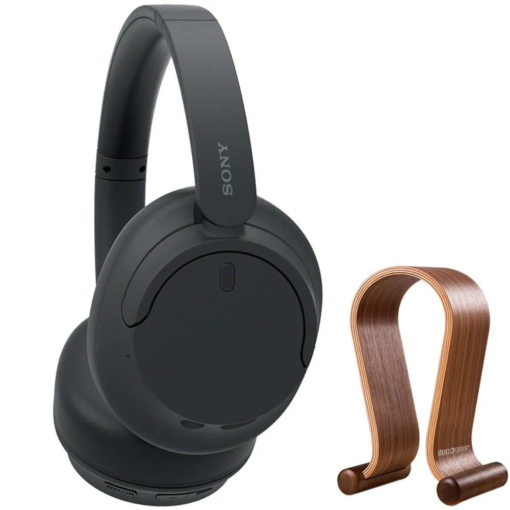 Sony WH-CH720N Wireless Noise Cancelling Headphone Black with Wood Display Stand Bundle