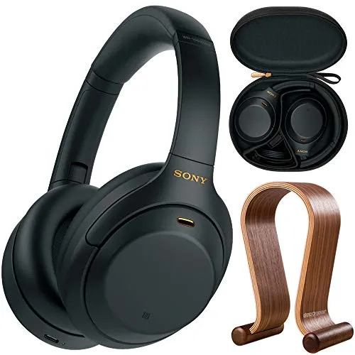 Sony WH1000XM4/B Noise Cancelling Wireless Headphones Bundle with Deco Gear Stand & Case