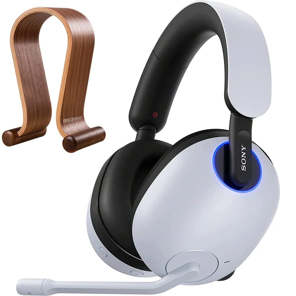 Sony WHG900N/W INZONE H9 Wireless Gaming Headset Bundle with Wood Display Stand, White