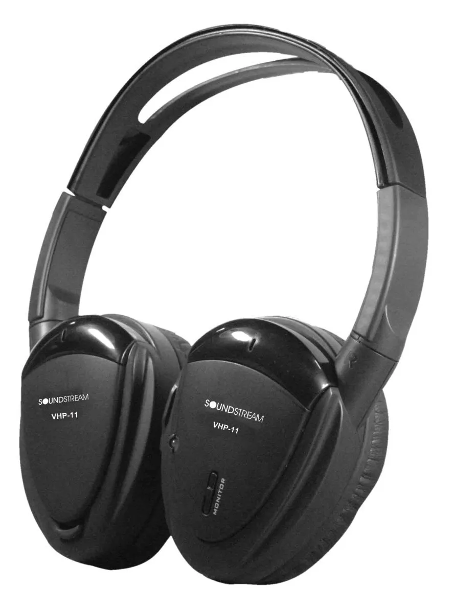 Soundstream VHP11 IR Wireless Headphones - Black, Foldable, Adjustable, Auto-Mute, 180° Reception