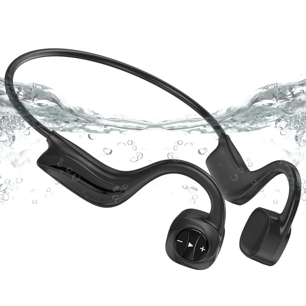 Swimming Bone Conduction Headphones, IPX8 Waterproof Earbuds, Bluetooth Sports Headset, Dark Grey